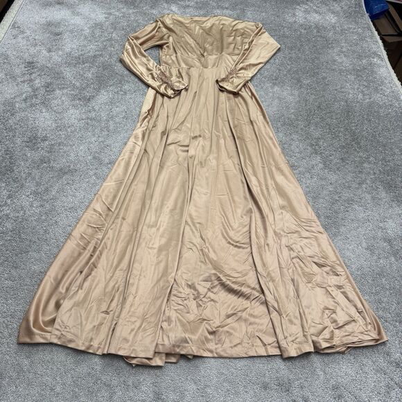 Annique Satin Long Gown Wrap Dress Womens Medium Nude Tan Long Sleeve Formal - Picture 2 of 13